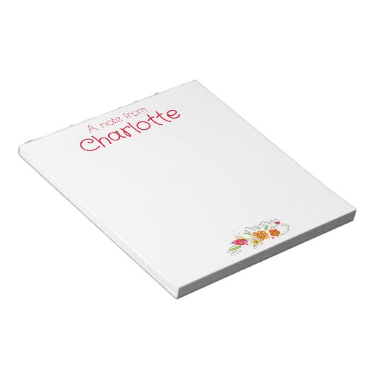 ヴィンテージの国オレンジの赤いワイルドフラワーの水色 ノートパッド (アングル)