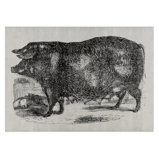 ヴィンテージの国内ブタのコブタのパーソナライズな動物 カッティングボード (正面)