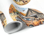 ヴィンテージの国秋の日、秋のレトロトラック、 ラッピングペーパー (ロールコーナー)