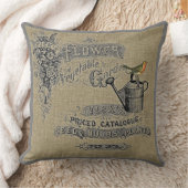 ヴィンテージの園芸じょうろのロビンのバーラップ クッション (ブランケット)