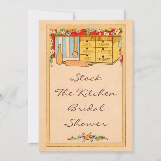 ヴィンテージの在庫台所スパイス箱のブライダルシャワー 招待状 (正面)