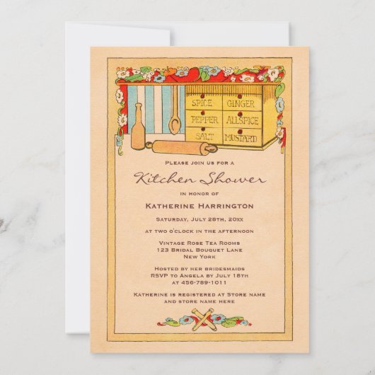 ヴィンテージの在庫台所スパイス箱のブライダルシャワー 招待状 (裏面)