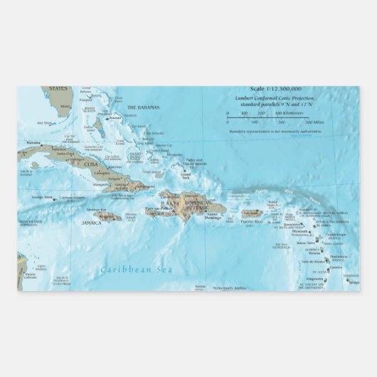 ヴィンテージの地カリブの図 – 米国 長方形シール (正面)