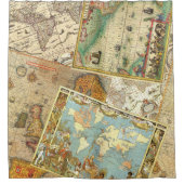 ヴィンテージの地図のプリント シャワーカーテン (正面)