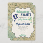 ヴィンテージの地図の冒険はベビーシャワーの招待を待ちます 招待状 (正面/裏面)