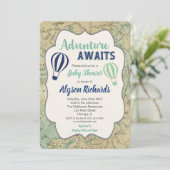 ヴィンテージの地図の冒険はベビーシャワーの招待を待ちます 招待状 (スタンド正面)