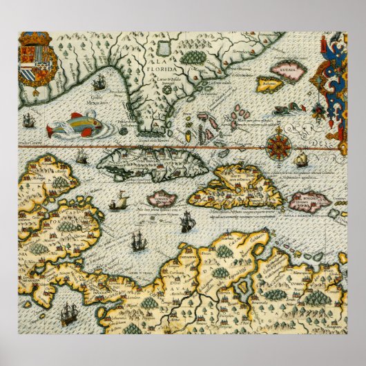 ヴィンテージの地図カリブの(1594) ポスター (正面)