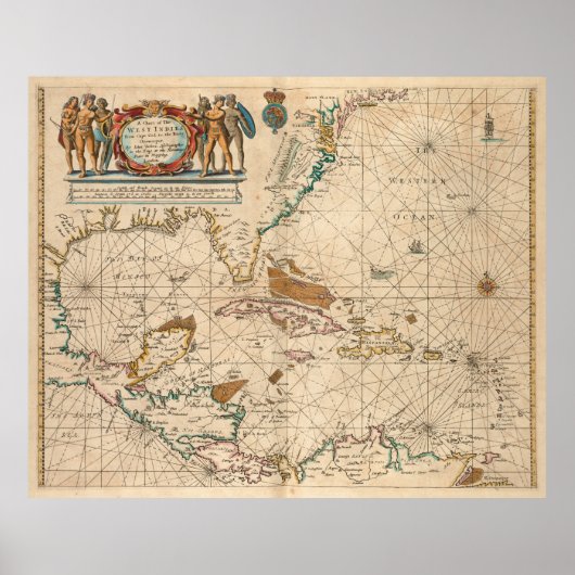 ヴィンテージの地図カリブの(1672) ポスター (正面)