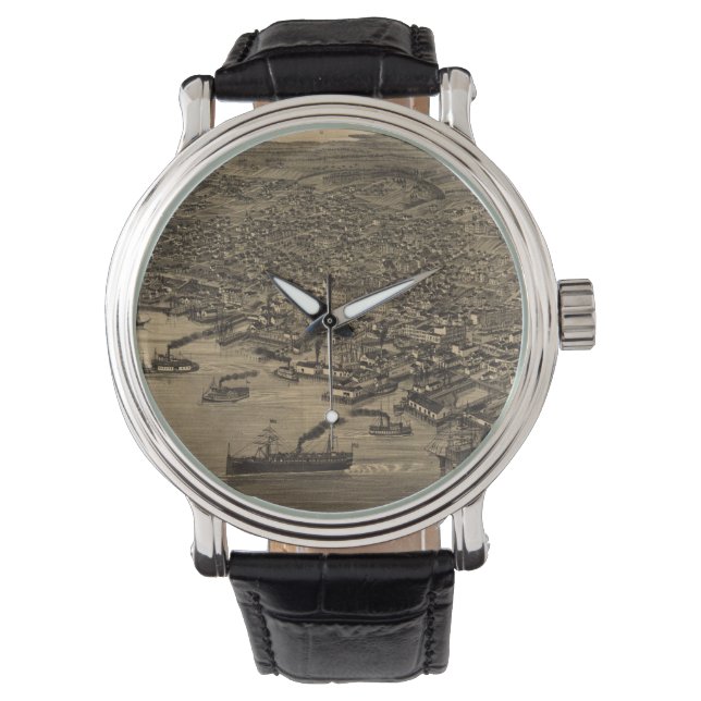 ヴィンテージの地図シアトル(1884) 腕時計 (正面)