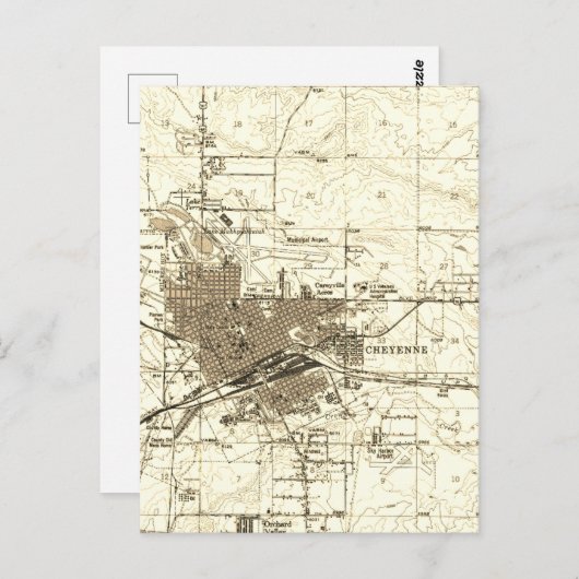 ヴィンテージの地図チェイエンヌワイオミング ポストカード (正面/裏面)