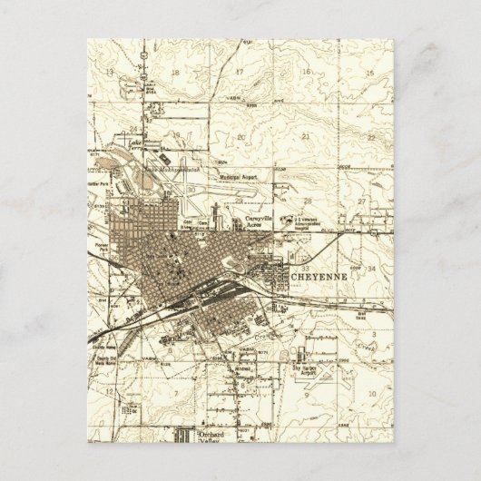 ヴィンテージの地図チェイエンヌワイオミング ポストカード (正面)