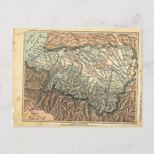 ヴィンテージの地図フランスピレネー ポストカード (正面)