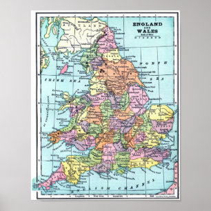 ヴィンテージの地図-イギリス及びウェールズ ポスター