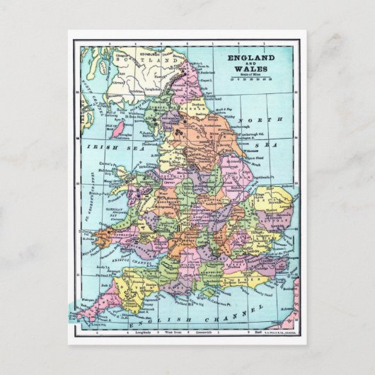ヴィンテージの地図 – イングランド&ウェールズ ポストカード (正面)