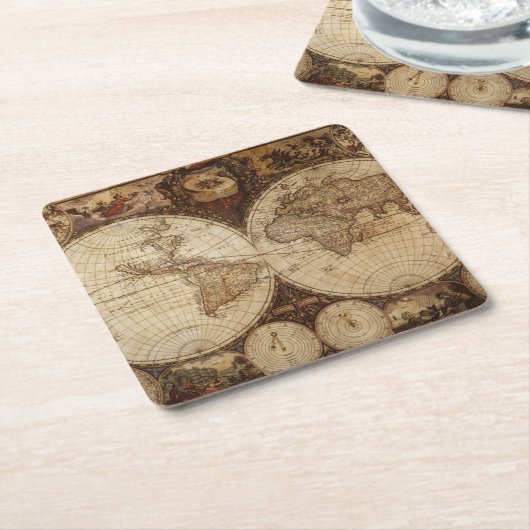 ヴィンテージの地図 スクエアペーパーコースター (アングル)