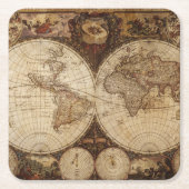 ヴィンテージの地図 スクエアペーパーコースター (正面)