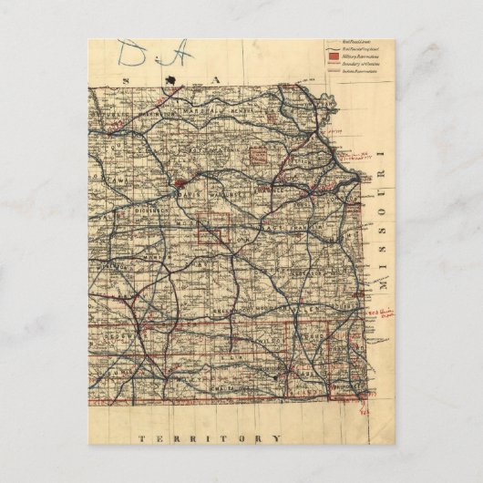 ヴィンテージの地図(1884年) ポストカード (正面)