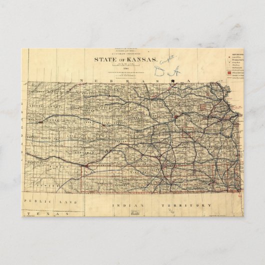 ヴィンテージの地図（1884年） ポストカード (正面)