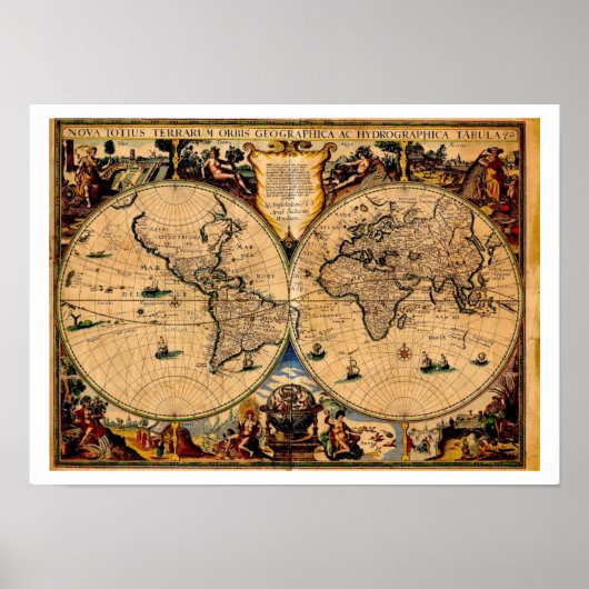 ヴィンテージの地図Nova totius terrarum 1625 ポスター (正面)