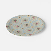 ヴィンテージの壁紙のピンクの青い花の紙皿 ペーパープレート (アングル)