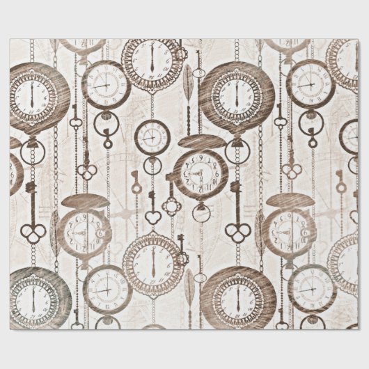 ヴィンテージの壊中時計および鍵 ラッピングペーパー (フラット)
