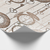 ヴィンテージの壊中時計および鍵 ラッピングペーパー (角)