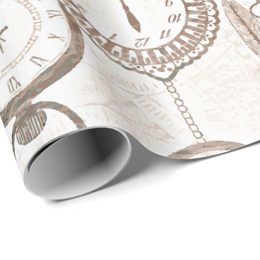 ヴィンテージの壊中時計および鍵 ラッピングペーパー (ロールコーナー)