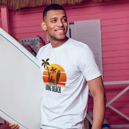 ヴィンテージの夕日がカリフォルニアの長いビーチサーフ Tシャツ