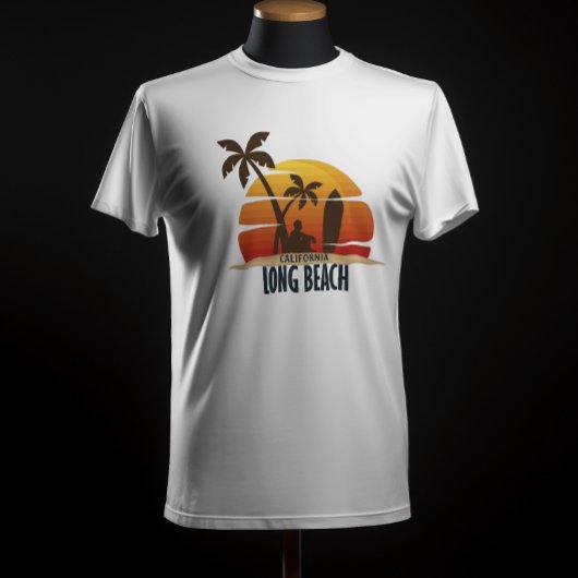 ヴィンテージの夕日がカリフォルニアの長いビーチサーフ Tシャツ
