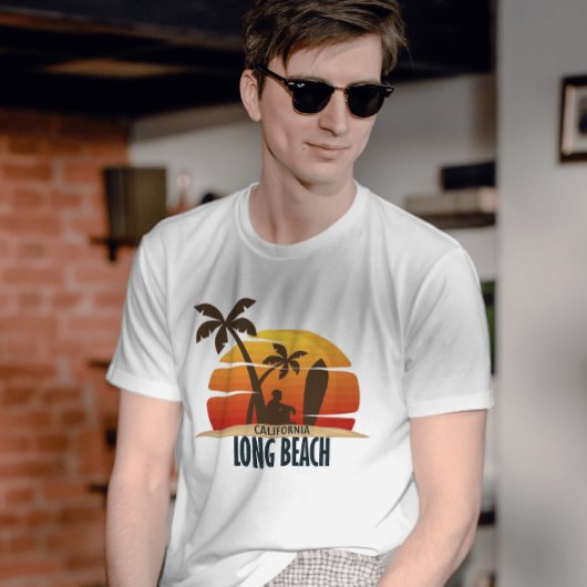 ヴィンテージの夕日がカリフォルニアの長いビーチサーフ Tシャツ