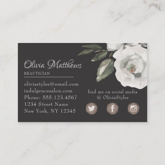 ヴィンテージの大切な白いフローラソーシャルメディア 名刺 (裏面)