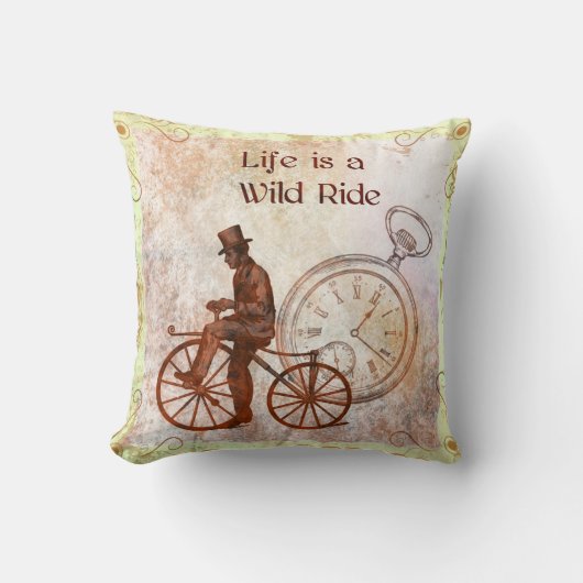 ヴィンテージの大変な道のりのSteampunkの自転車のコラージュ クッション (正面)