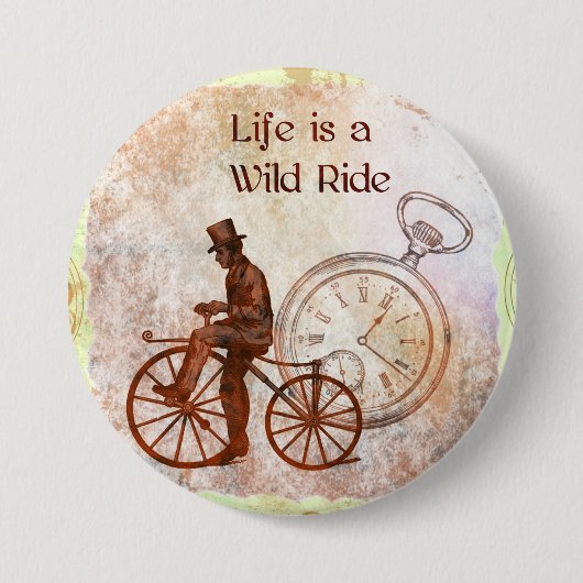 ヴィンテージの大変な道のりのSteampunkの自転車のコラージュ 缶バッジ (正面)