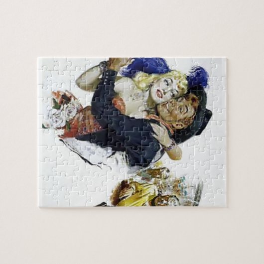 ヴィンテージの大広間の女の子のカウボーイのバーのダンスのおもしろいポスター ジグソーパズル (横)