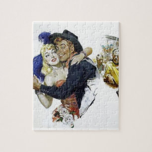 ヴィンテージの大広間の女の子のカウボーイのバーのダンスのおもしろいポスター ジグソーパズル