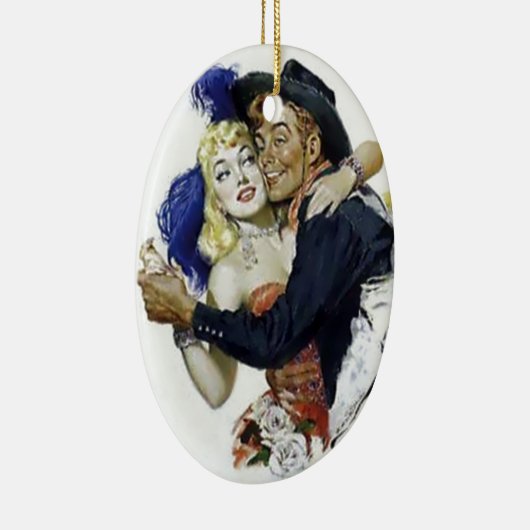 ヴィンテージの大広間の女の子のカウボーイのバーのダンスのおもしろいポスター セラミックオーナメント (右)