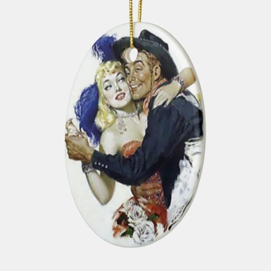 ヴィンテージの大広間の女の子のカウボーイのバーのダンスのおもしろいポスター セラミックオーナメント (左)