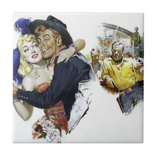 ヴィンテージの大広間の女の子のカウボーイのバーのダンスのおもしろいポスター タイル (正面)