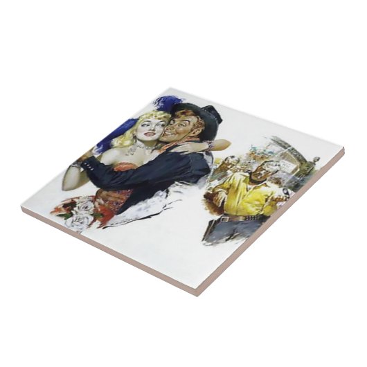 ヴィンテージの大広間の女の子のカウボーイのバーのダンスのおもしろいポスター タイル (側面)