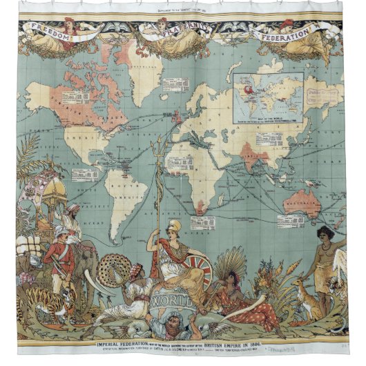 ヴィンテージの大英帝国の世界地図(1886年) シャワーカーテン (正面)