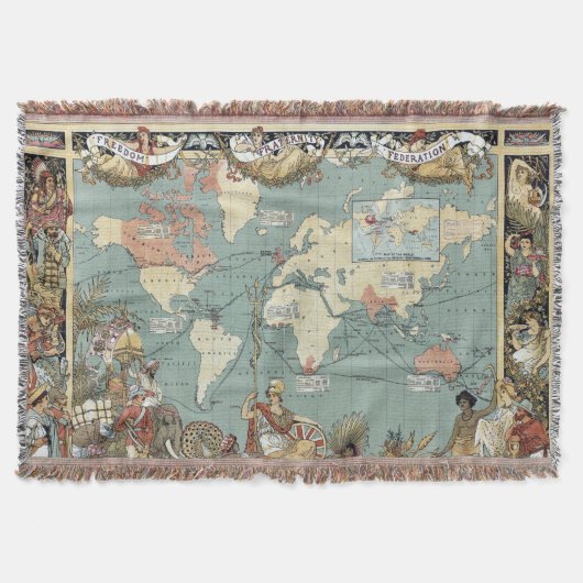 ヴィンテージの大英帝国の世界地図(1886年) スローブランケット (正面)