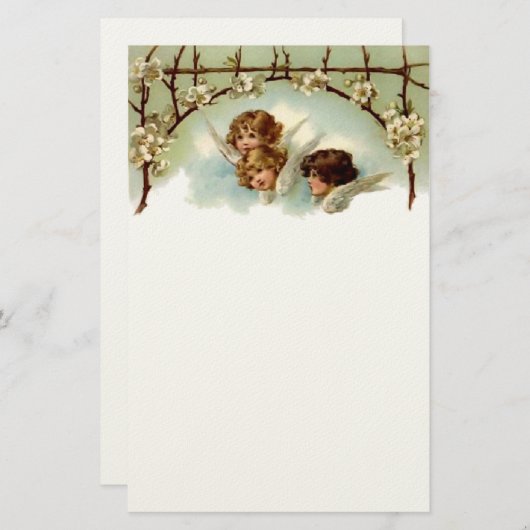 ヴィンテージの天使および花のフェルトの文房具 便箋 (正面/裏面)