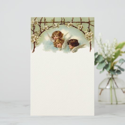 ヴィンテージの天使および花のフェルトの文房具 便箋 (スタンド正面)