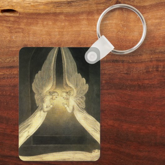 ヴィンテージの天使がイエス・キリストの上を舞う キーホルダー (裏面)