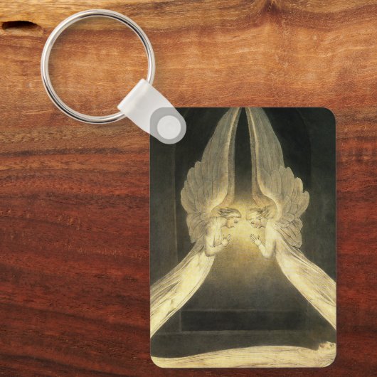 ヴィンテージの天使がイエス・キリストの上を舞う キーホルダー (正面)