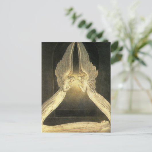 ヴィンテージの天使がイエス・キリストの上を舞う ポストカード (スタンド正面)