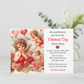 ヴィンテージの天使とハートのバレンタインデー 招待状 (スタンド正面)