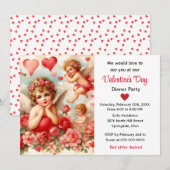 ヴィンテージの天使とハートのバレンタインデー 招待状 (正面/裏面)
