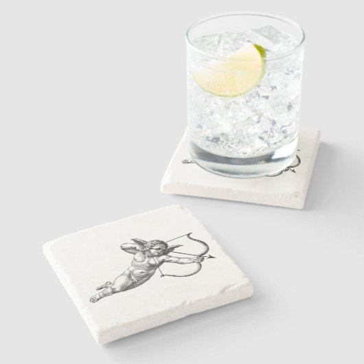 ヴィンテージの天使のキューピッド ラブ ストーンコースター (横)