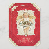 ヴィンテージの天使のシェフのヒイラギのクリスマスのケーキ シーズンカード (正面/裏面)
